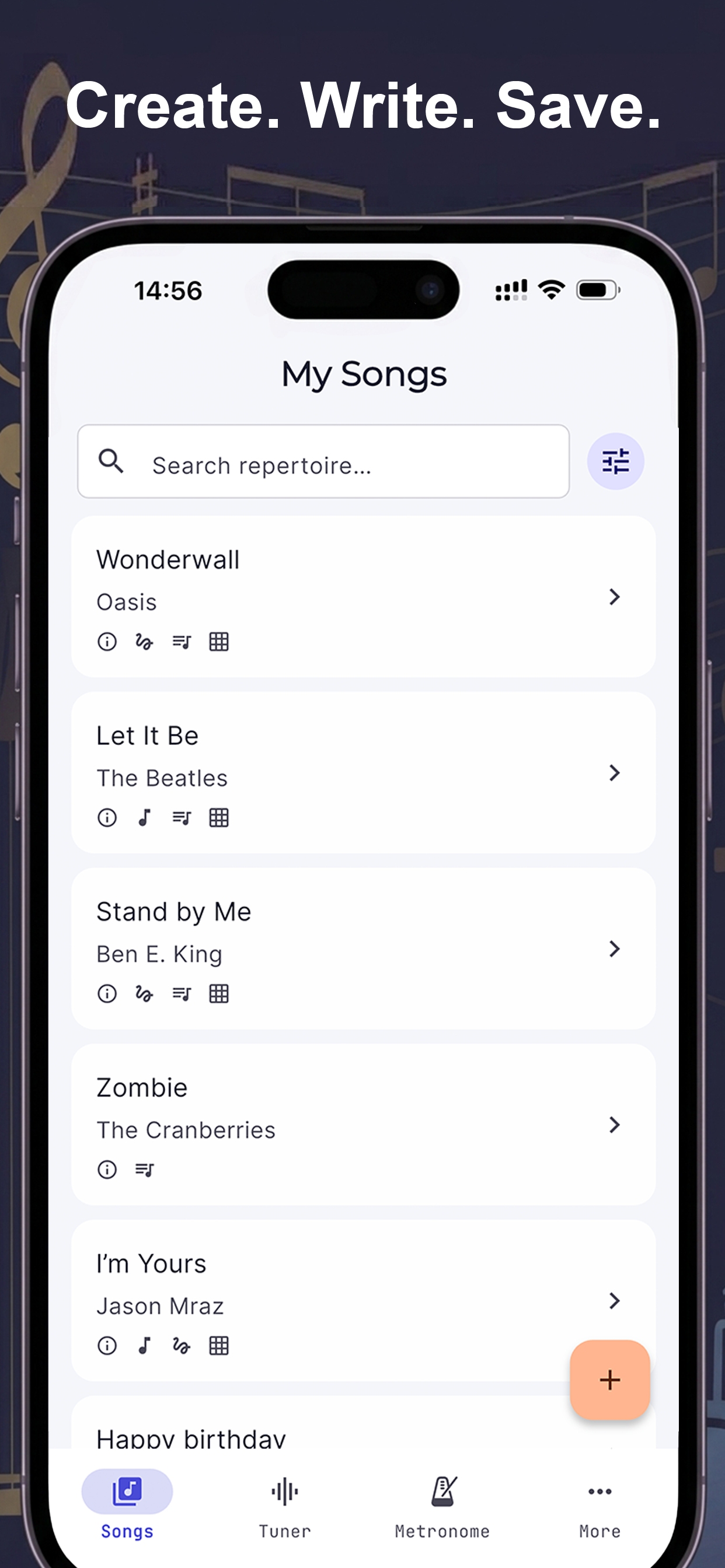 Songbook list ready to play