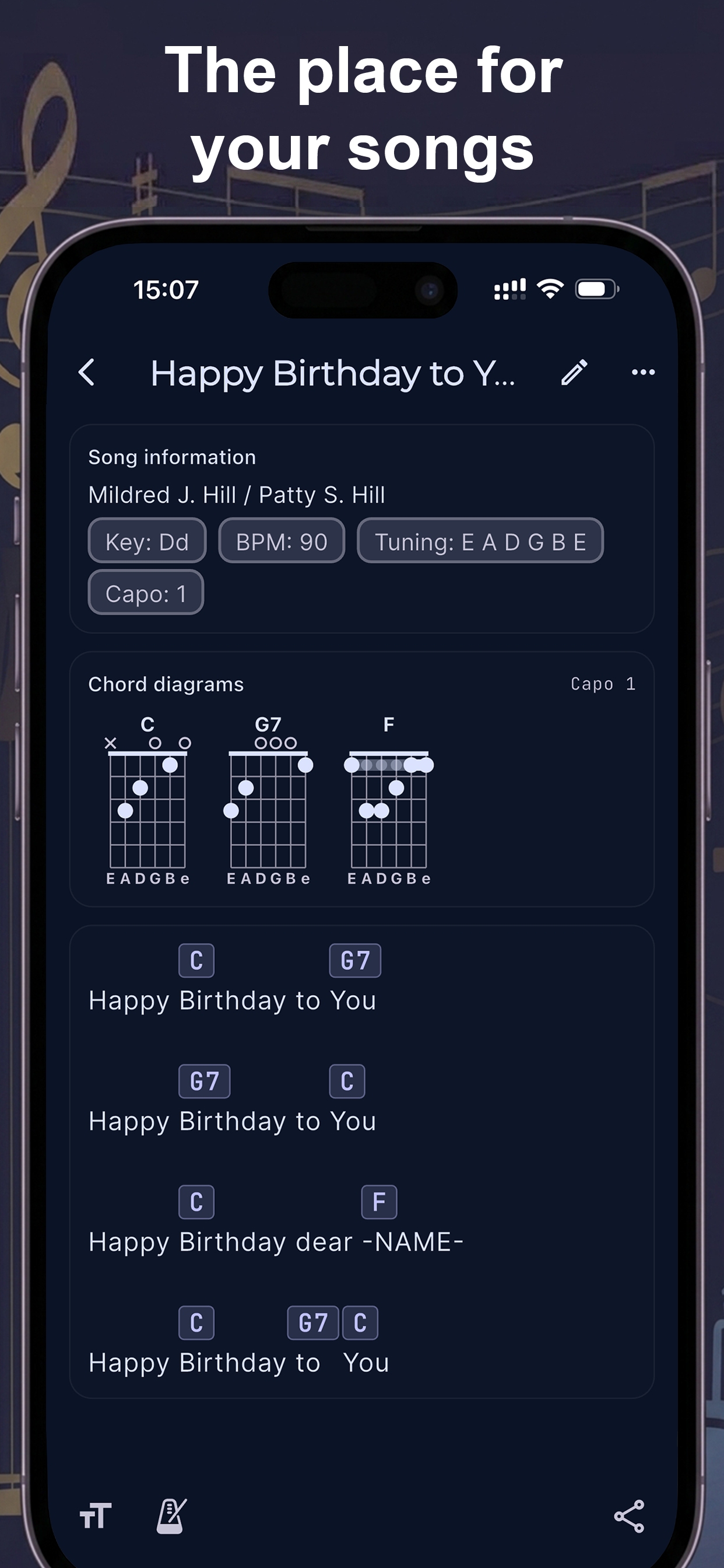 Lyrics and chords in flexible blocks